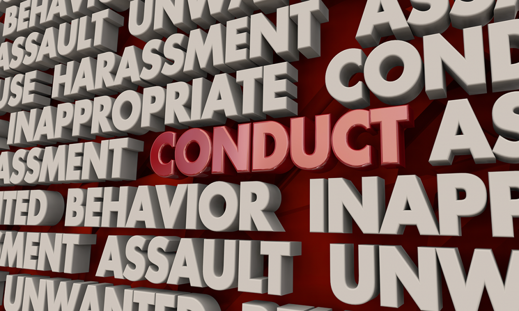 Harassment, Conduct text graphic