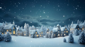 Snowy village scene