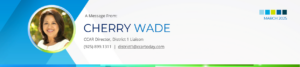 Cherry Wade message masthead + link to district 1 email