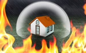 bubble over house surrounded by fire