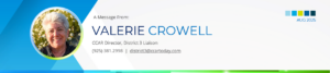 Valerie Crowell masthead + link to email