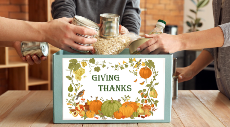 Volunteers giving food; food donations