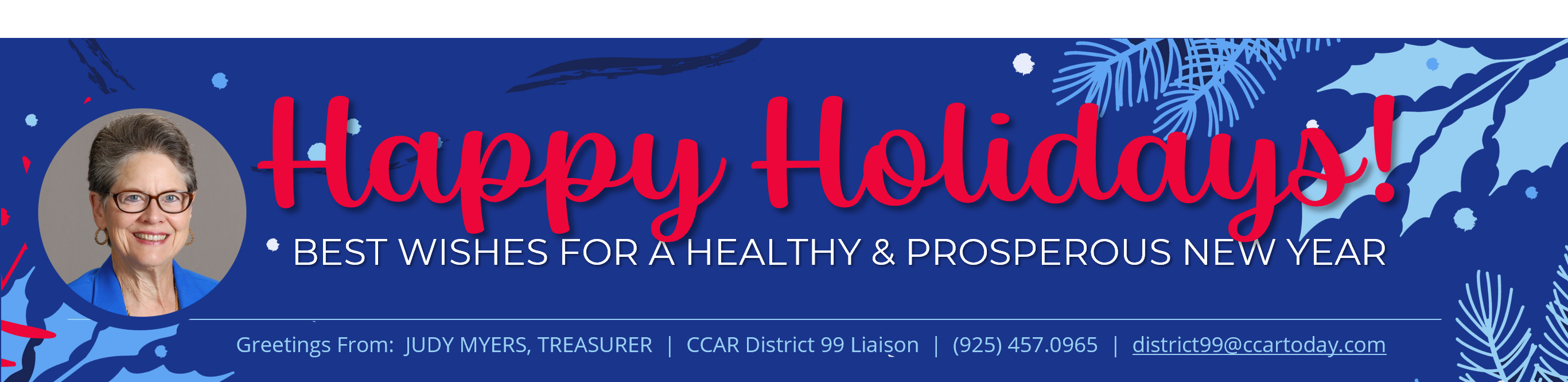 Judy Myers masthead + link to email