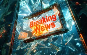 Breaking News with picture of glass breaking monitor