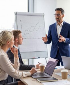 Professional man teaching team